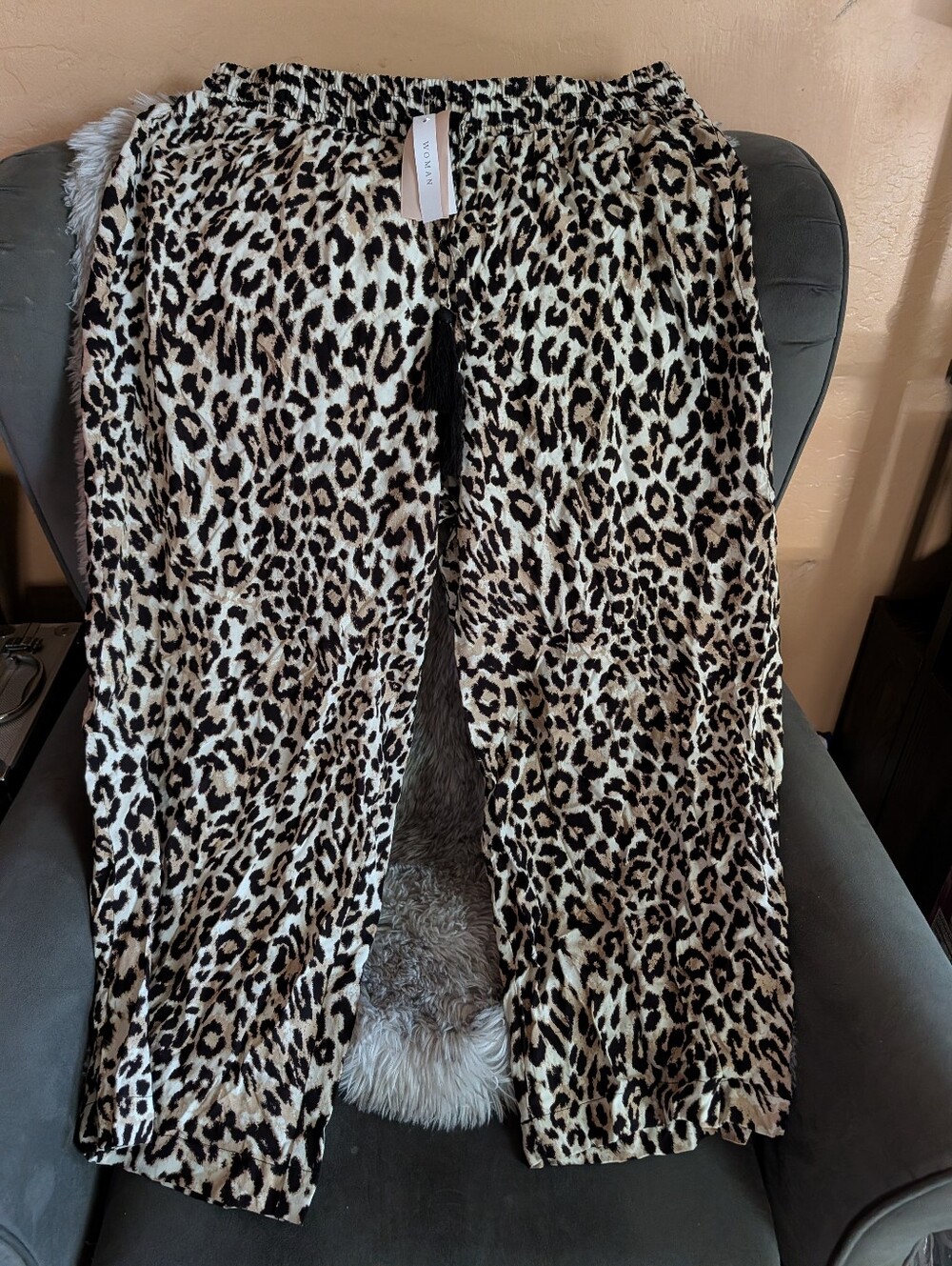 Leopard Print Wide Leg Pants - Neutral Animal Print (155)